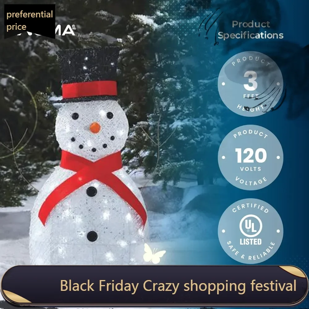 Pre-Lit Metal Snowman with Top Hat Christmas Decoration with Bright LED Lights, Outdoor Holiday Lawn Decoration
Pre-Lit Metal Snowman with Top Hat Christmas Decoration with Bright LED Lights, Outdoor Holiday Lawn Decoration