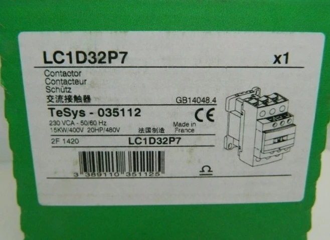 Brand New Original LC1D32P7 Contactor 240V coil 3NO Fast Delivery
Brand New Original LC1D32P7 Contactor 240V coil 3NO Fast Delivery