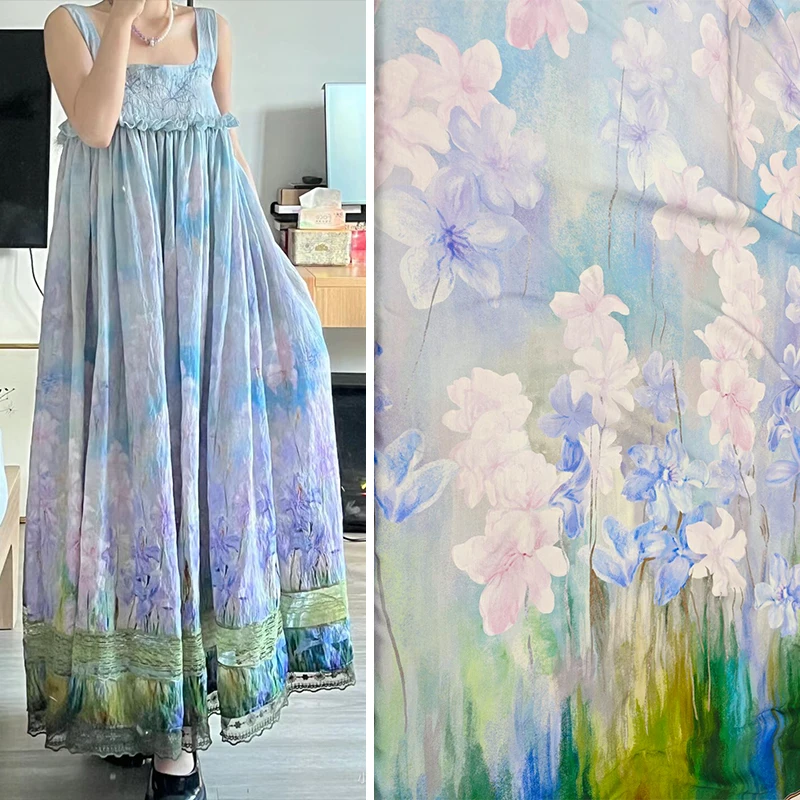Spring and Summer Fashion Show Silk Blend Printed Fabric Women's Dress Little Fairy Flower Sea Blue Fixed Fabric
Spring and Summer Fashion Show Silk Blend Printed Fabric Women's Dress Little Fairy Flower Sea Blue Fixed Fabric