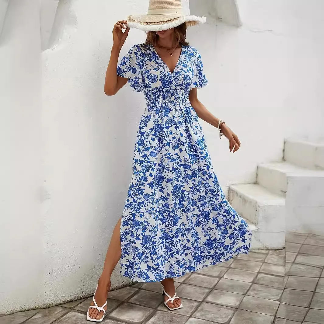 2025 Autumn Fashion V Neck Floral Print Ruffle Sleeve Dress Pleated Waist Slit Long Dress
2025 Autumn Fashion V Neck Floral Print Ruffle Sleeve Dress Pleated Waist Slit Long Dress