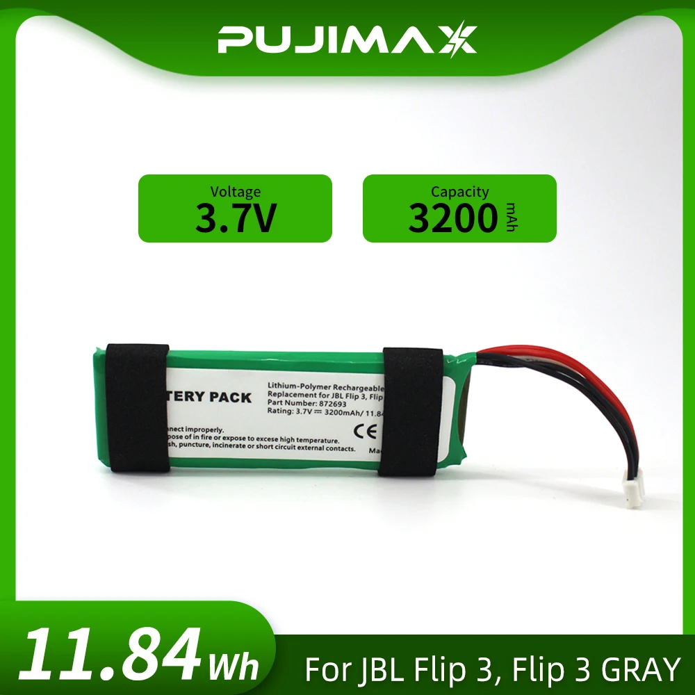 PUJIMAX Battery For JBL Flip 3 Flip3 3200mAh GSP872693 P763098 03 Player Speaker Rechargeable Battery
PUJIMAX Battery For JBL Flip 3 Flip3 3200mAh GSP872693 P763098 03 Player Speaker Rechargeable Battery