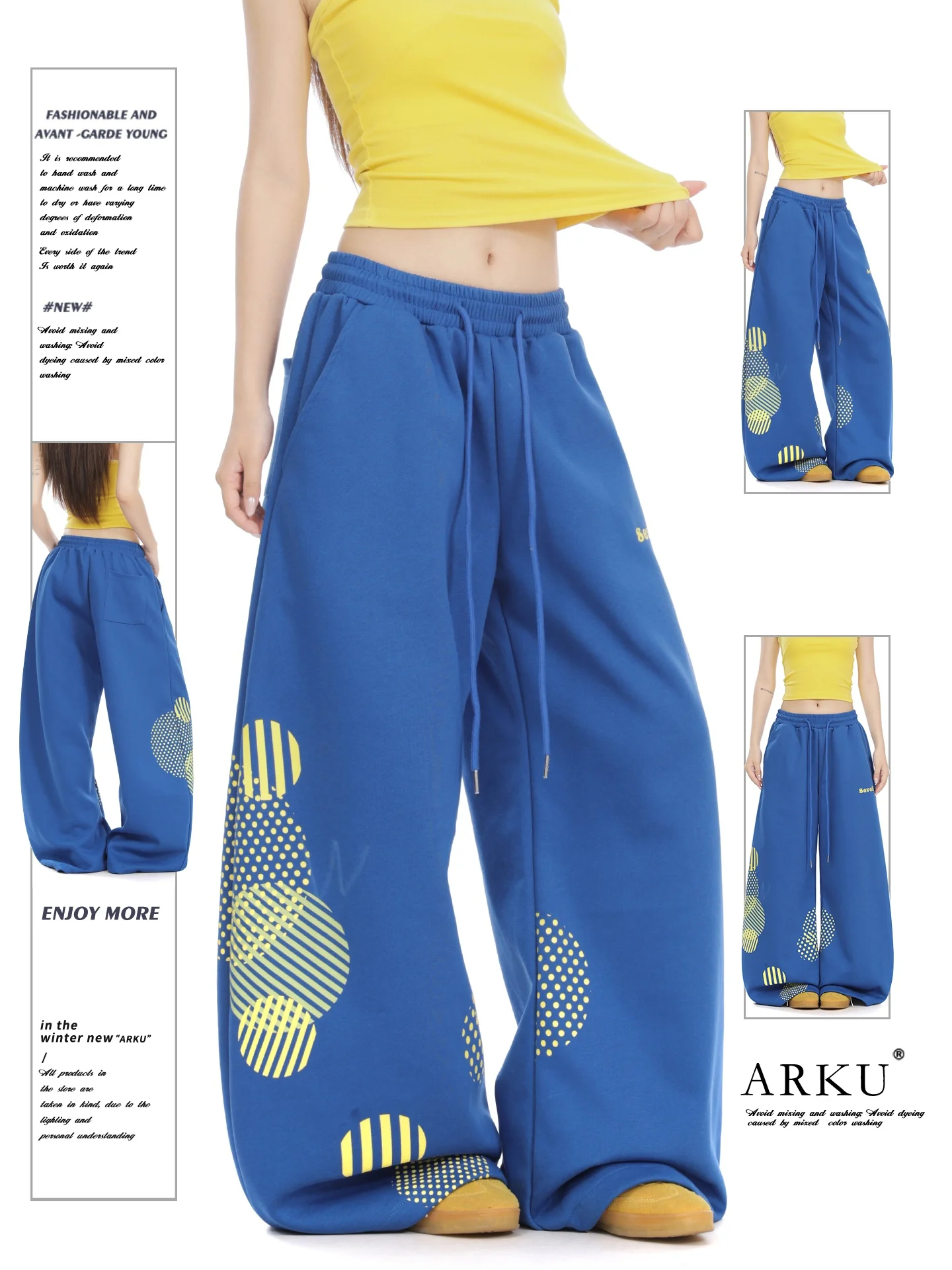 American Retro Polka Dot Print Loose Wide Leg Casual Pants Women's Comfortable Dance Pants Draping Sensation Sports Sweatpants
American Retro Polka Dot Print Loose Wide Leg Casual Pants Women's Comfortable Dance Pants Draping Sensation Sports Sweatpants