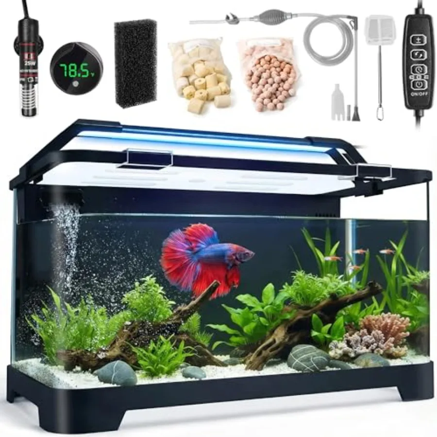 3.5 Gallon Betta Fish Tank for Home Office Use, Acrylic, Black, All-in-One Starter Kit with Back Filter, Adjustable Pump, 25W H
3.5 Gallon Betta Fish Tank for Home Office Use, Acrylic, Black, All-in-One Starter Kit with Back Filter, Adjustable Pump, 25W H
