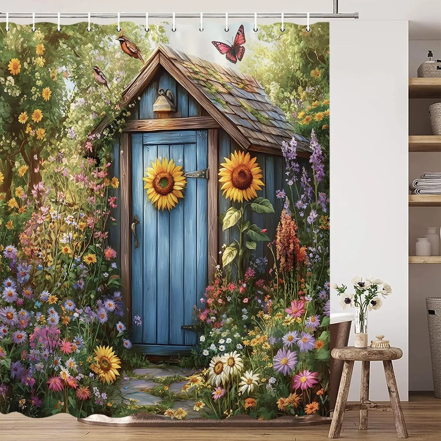 Outhouse Shower Curtain Rustic Farmhouse Floral Sunflowers Wildflowers Butterfly Country Cottage Spring Summer Nature Garden
Outhouse Shower Curtain Rustic Farmhouse Floral Sunflowers Wildflowers Butterfly Country Cottage Spring Summer Nature Garden