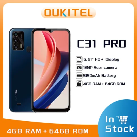 OUKITEL C31 Pro  6.51"HD Smartphone  Android 12, 5150mAh  , 4GB RAM + 64GB ROM,5MP+13MP Camera