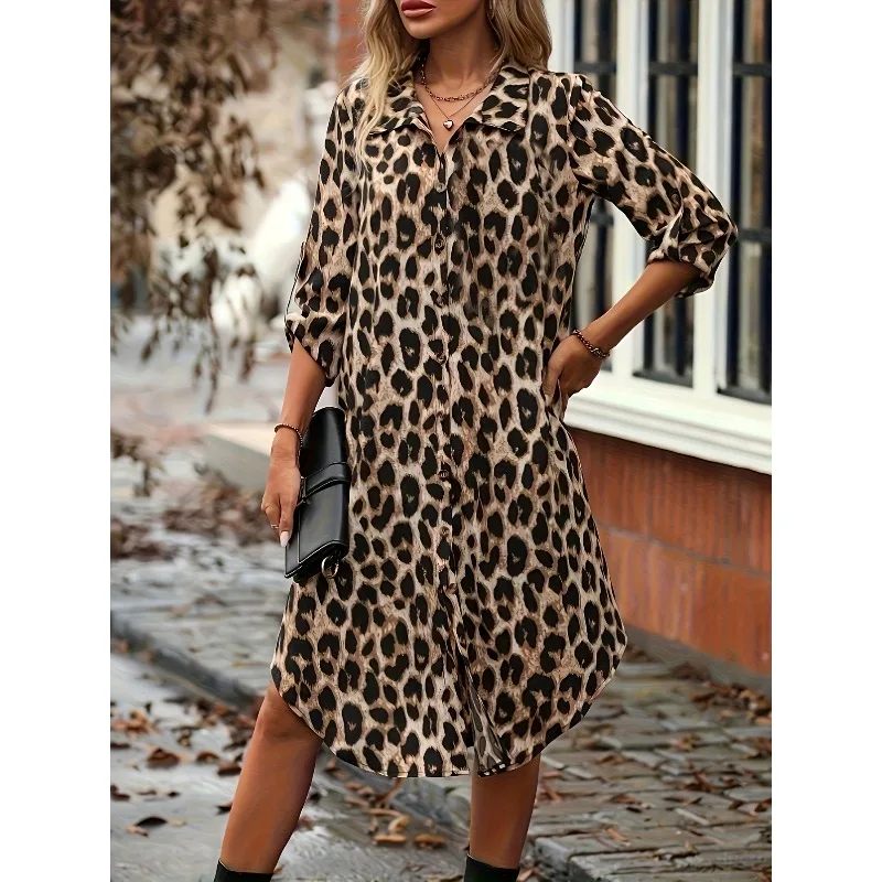 Plus Size New Women's Summer Leopard Shirt Dress Casual Loose Turn Down Collar Mid Calf Straight Long Dresses
Plus Size New Women's Summer Leopard Shirt Dress Casual Loose Turn Down Collar Mid Calf Straight Long Dresses
