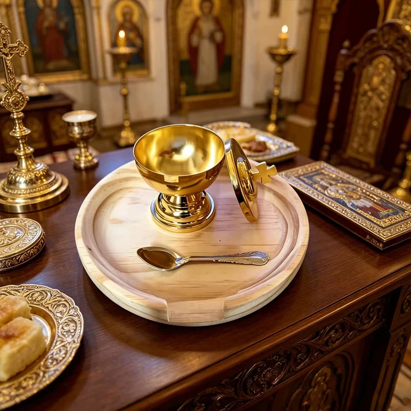 Gold Metal Orthodox Church Altar Set with Holy Oil Jar Spoon and Wood Tray Divine Liturgy Supplies Christian Religious Decor
Gold Metal Orthodox Church Altar Set with Holy Oil Jar Spoon and Wood Tray Divine Liturgy Supplies Christian Religious Decor