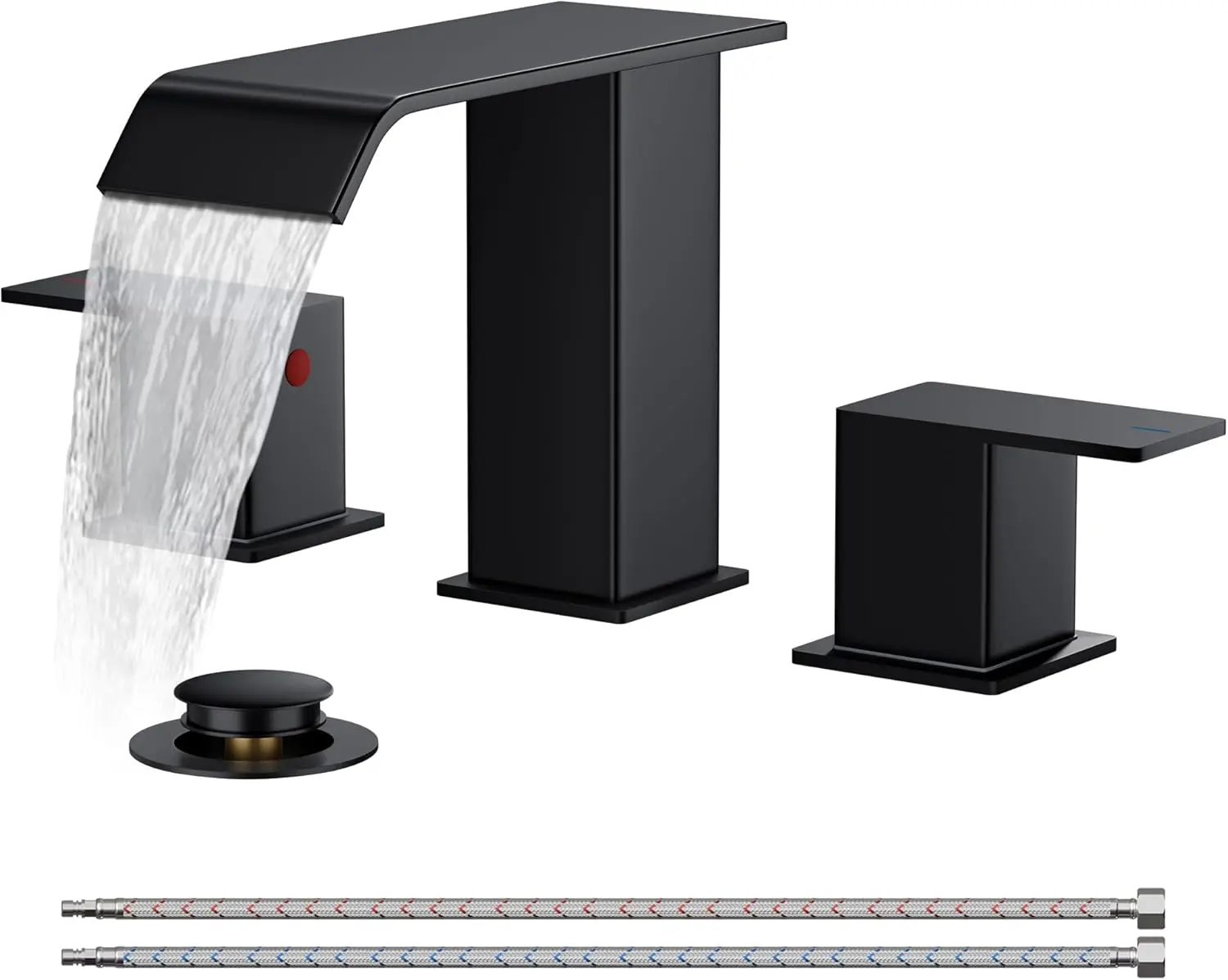 Matte Black 8 Inch Widespread Bathroom Sink Faucet 3 Hole Waterfall Spout with Pop Up Drain
Matte Black 8 Inch Widespread Bathroom Sink Faucet 3 Hole Waterfall Spout with Pop Up Drain