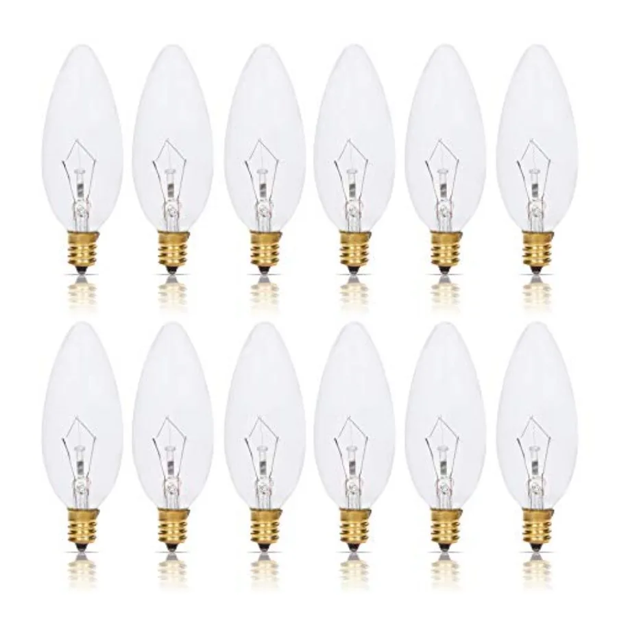 Candelabra Torpedo Clear B10 CTC 40W E12 Base 12 Pack Decorative Incandescent Light Bulbs 120V for Chandeliers, Ceiling Fan Lig
Candelabra Torpedo Clear B10 CTC 40W E12 Base 12 Pack Decorative Incandescent Light Bulbs 120V for Chandeliers, Ceiling Fan Lig