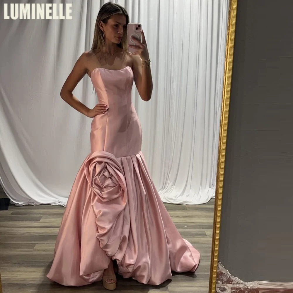 Strapless Pink Evening Dresses with 3D Hand Made Flower Mermaid Ruched فساتين سهرة Elegant Prom Dress for Women Customized
Strapless Pink Evening Dresses with 3D Hand Made Flower Mermaid Ruched فساتين سهرة Elegant Prom Dress for Women Customized