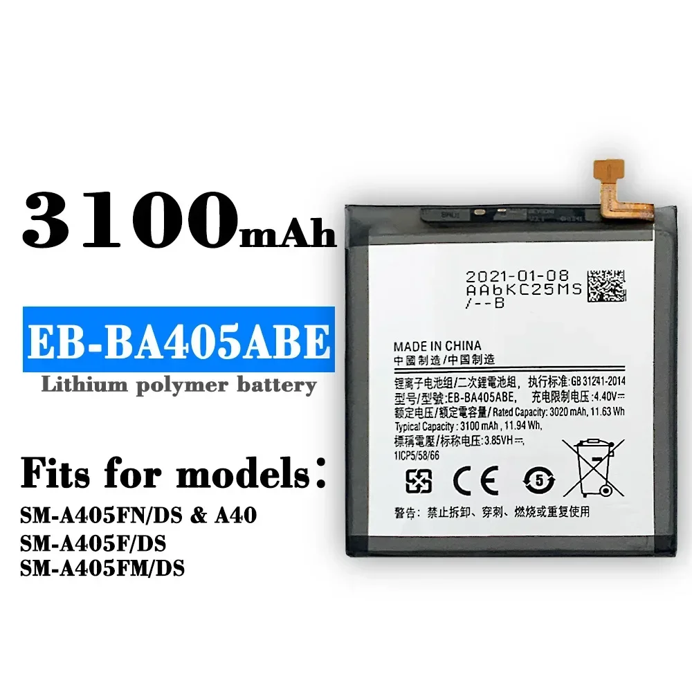 EB-BA405ABE BA405ABU 3100mAh Battery For SAMSUNG Galaxy A40 SM-A405FM/DS A405FN/DS Rechargeable New Bateria +Free Tools
EB-BA405ABE BA405ABU 3100mAh Battery For SAMSUNG Galaxy A40 SM-A405FM/DS A405FN/DS Rechargeable New Bateria +Free Tools