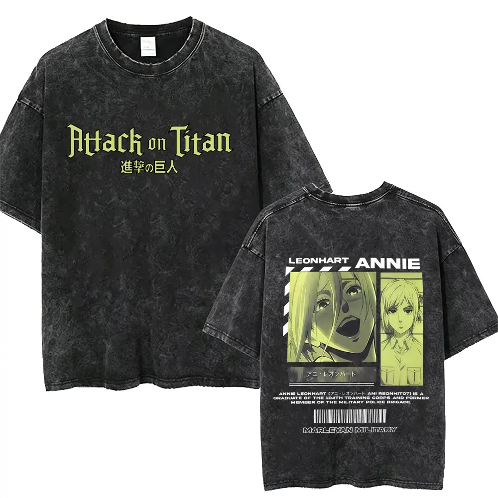 Washed Vintage Anime Attack on Titan Annie Leonhart Merch T-shirt Men Women Clothing Manga Harajuku Oversized T Shirt Streetwear
Washed Vintage Anime Attack on Titan Annie Leonhart Merch T-shirt Men Women Clothing Manga Harajuku Oversized T Shirt Streetwear