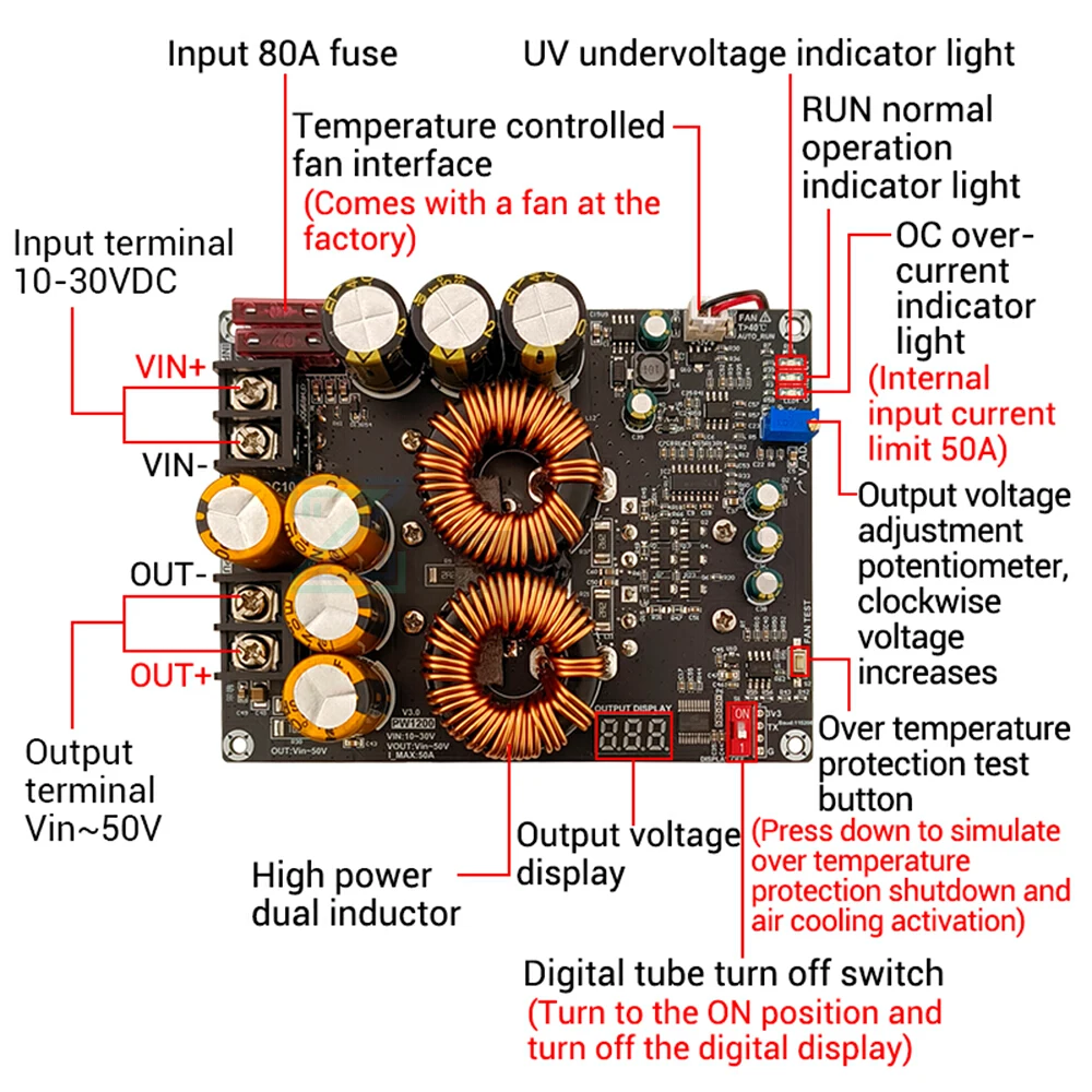 1200W 50A DC Converter Boost Step-up Power Supply Module Dual Inductors Full Power Low Ripple Power Supply Power Supply Module
1200W 50A DC Converter Boost Step-up Power Supply Module Dual Inductors Full Power Low Ripple Power Supply Power Supply Module