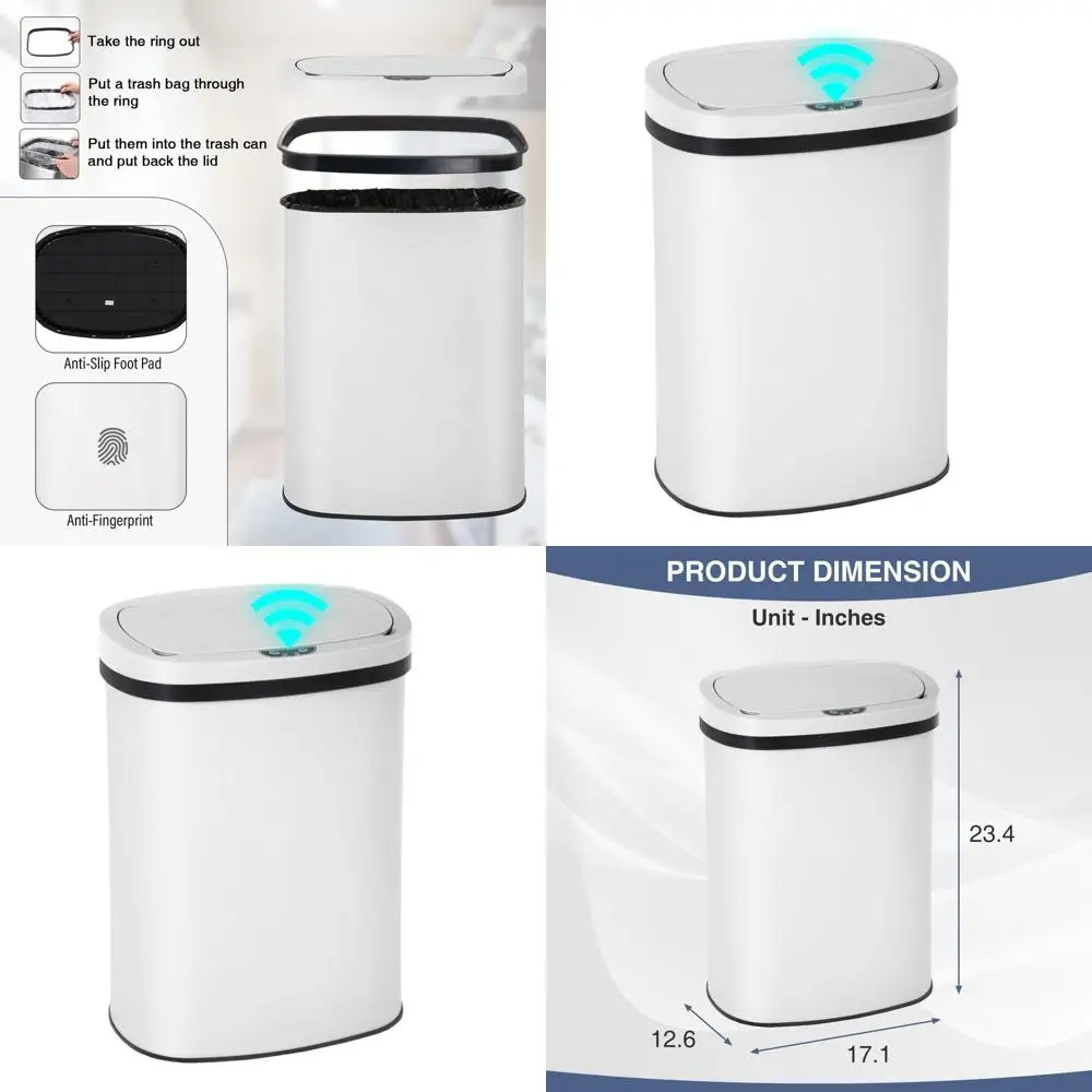 13 Gallon White Automatic Touch Lid Trash Can with Motion Sensor - Waterproof Kitchen, Home, and Office Bin
13 Gallon White Automatic Touch Lid Trash Can with Motion Sensor - Waterproof Kitchen, Home, and Office Bin