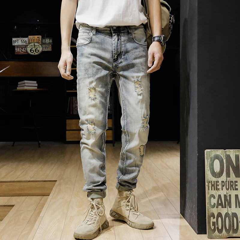 Spring and autumn American retro heavy process wash edge new patch cloth ripped jeans men's casual stretch slim straight pants
Spring and autumn American retro heavy process wash edge new patch cloth ripped jeans men's casual stretch slim straight pants