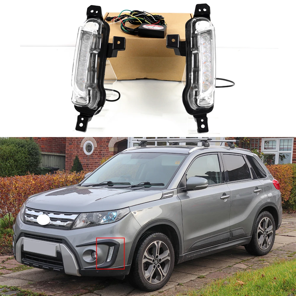 LED DRL Car Daytime Running Light Front Bumper Driving Fog Lamps Assembly w/ Turn Signal Accessories For Suzuki Vitara 2015 2016
LED DRL Car Daytime Running Light Front Bumper Driving Fog Lamps Assembly w/ Turn Signal Accessories For Suzuki Vitara 2015 2016