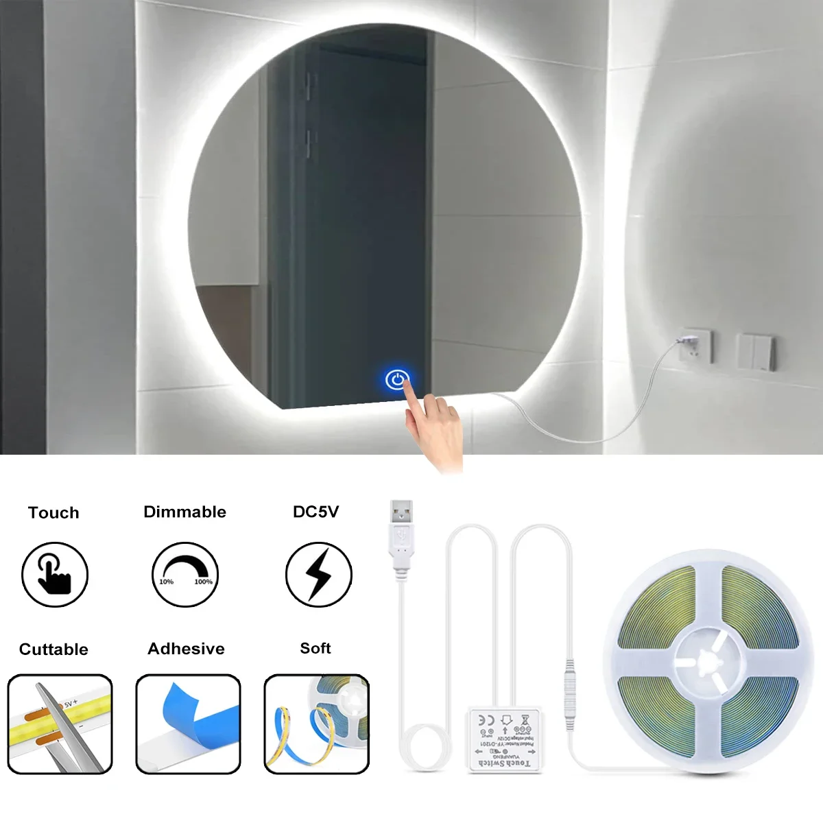NEW DIY Cuttable USB 5V COB LED Strip Light With Touch Sensor Switch Penetrate Mirror Glass Acrylic For Makeup Table Backlight
NEW DIY Cuttable USB 5V COB LED Strip Light With Touch Sensor Switch Penetrate Mirror Glass Acrylic For Makeup Table Backlight