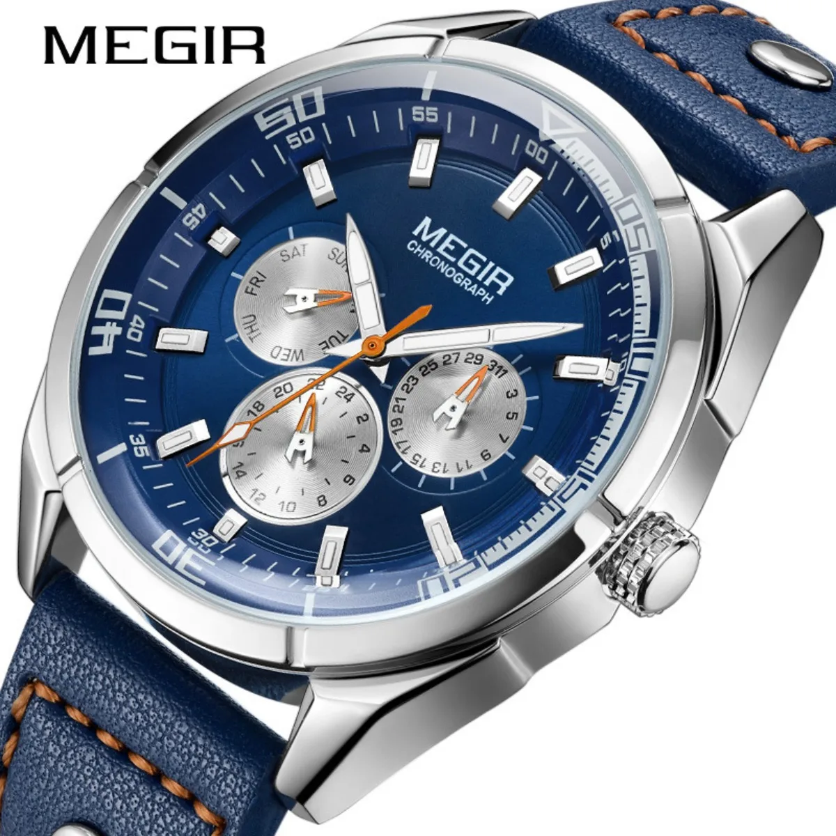 MEGIR Fashion Quartz Chronograph Watch for Men Leather Strap Military Sport Wristwatch Waterproof 24-hour Week Date Clock 2072
MEGIR Fashion Quartz Chronograph Watch for Men Leather Strap Military Sport Wristwatch Waterproof 24-hour Week Date Clock 2072