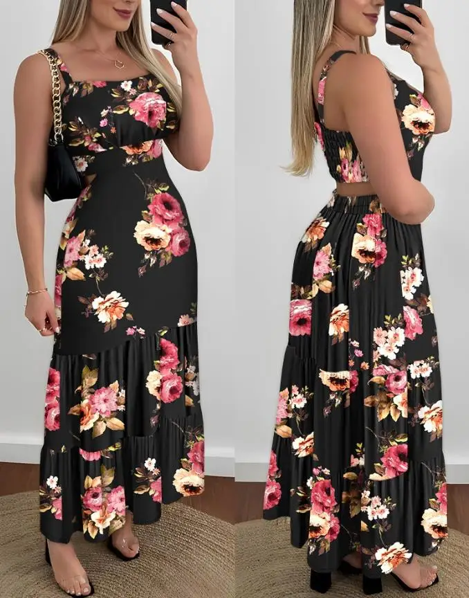 Womens Dresses 2025 Summer New Fashion Floral Print Spaghetti Strap Waist Hollow Out Maxi Dress Casual Ruched Ruffle Hem Dress
Womens Dresses 2025 Summer New Fashion Floral Print Spaghetti Strap Waist Hollow Out Maxi Dress Casual Ruched Ruffle Hem Dress