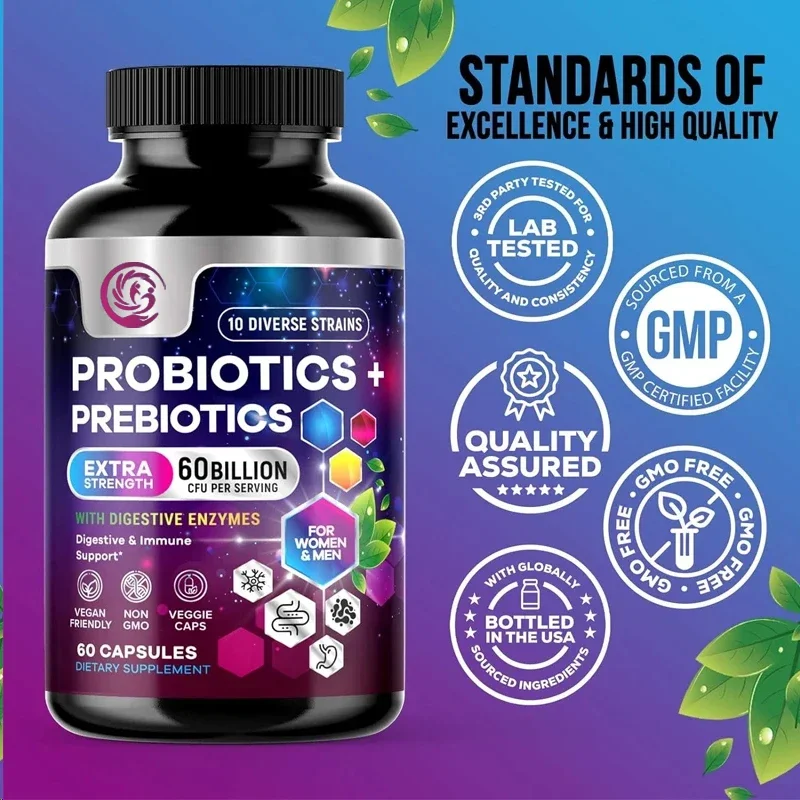 60 Billion Colony Units of Probiotics and Prebiotic Supplements Per Day -10 Strains - for Digestive and Immune Health Support
60 Billion Colony Units of Probiotics and Prebiotic Supplements Per Day -10 Strains - for Digestive and Immune Health Support
