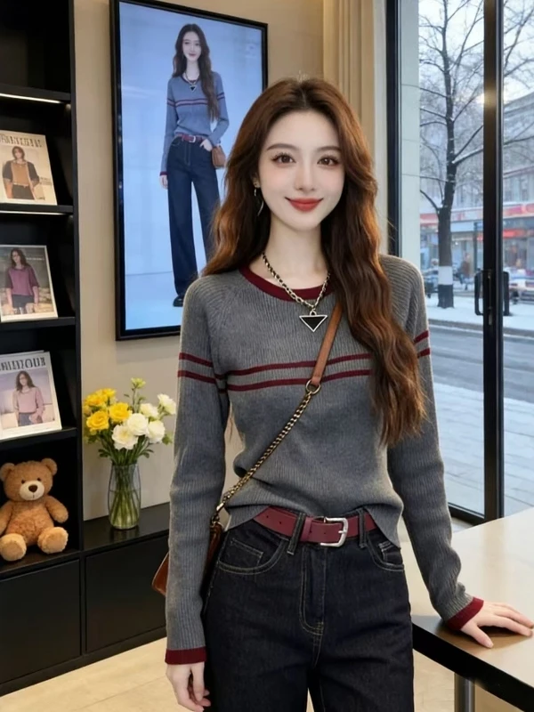 Ретро-топ в полоску из трикотажа для женщин, с длинным рукавом, базовый, больших размеров, весенний, модный, в корейском стиле, облегающий крой
Ретро-топ в полоску из трикотажа для женщин, с длинным рукавом, базовый, больших размеров, весенний, модный, в корейском стиле, облегающий крой