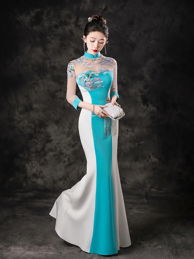 Ele Chinese Sle Stage Costume Sexy See-tough Slim-fit Fi-tail Evening Gown for ow Performances And Banquets
Ele Chinese Sle Stage Costume Sexy See-tough Slim-fit Fi-tail Evening Gown for ow Performances And Banquets