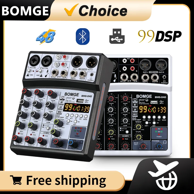 BOMGE 4 channel 99 DSP Echo dj audio sound mixer interface mixing console karaoke with MP3 USB Bluetooth stereo record
BOMGE 4 channel 99 DSP Echo dj audio sound mixer interface mixing console karaoke with MP3 USB Bluetooth stereo record