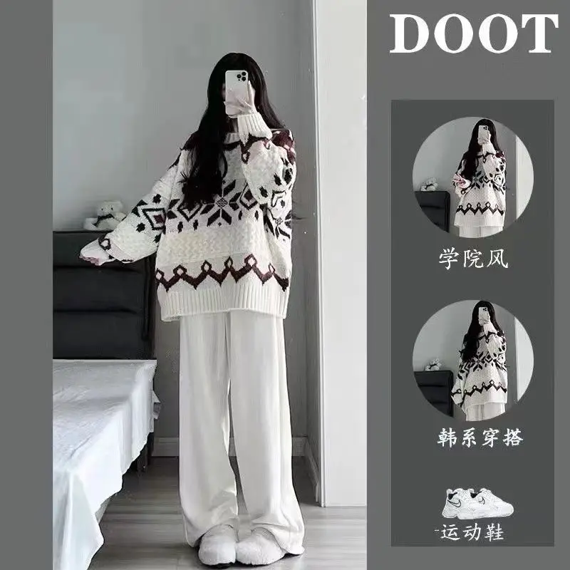 Spring Autumn Women's Suit Academic Style Students Prints Pullover Knitted Sweater Trousers Wide Leg Pants Two-piece Set Casual
Spring Autumn Women's Suit Academic Style Students Prints Pullover Knitted Sweater Trousers Wide Leg Pants Two-piece Set Casual