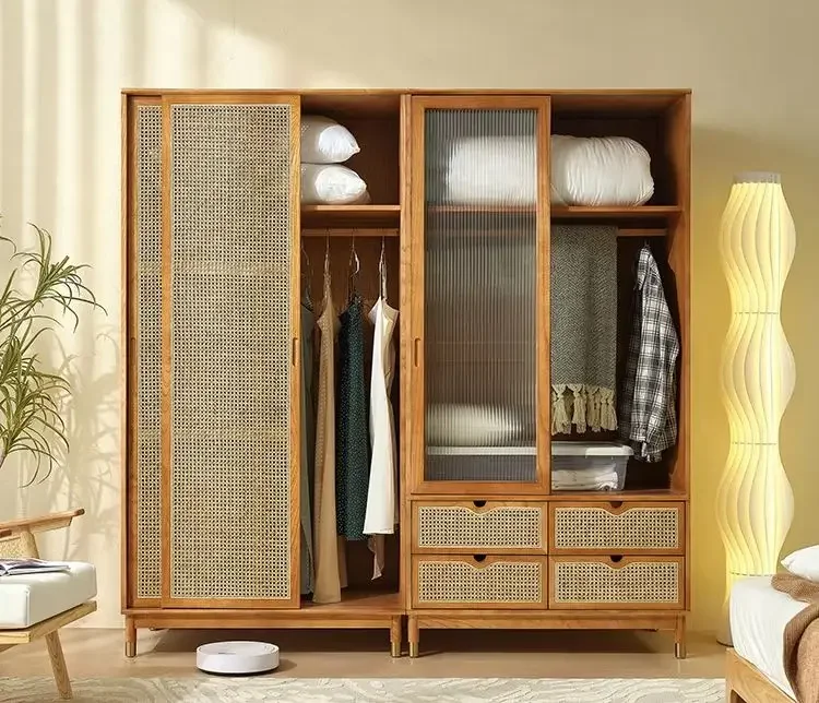 A French Modern Light Luxury Simple Bedroom Large Capacity Four Doors Rattan Woven Solid Wood Wardrobe
A French Modern Light Luxury Simple Bedroom Large Capacity Four Doors Rattan Woven Solid Wood Wardrobe