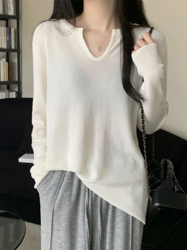 New Women's V-neck Knit Shirt Long-sleeved T-shirt Homewear Ladies Tide Loose Thin Bottoming Shirt with Comfortable Student Tops
New Women's V-neck Knit Shirt Long-sleeved T-shirt Homewear Ladies Tide Loose Thin Bottoming Shirt with Comfortable Student Tops