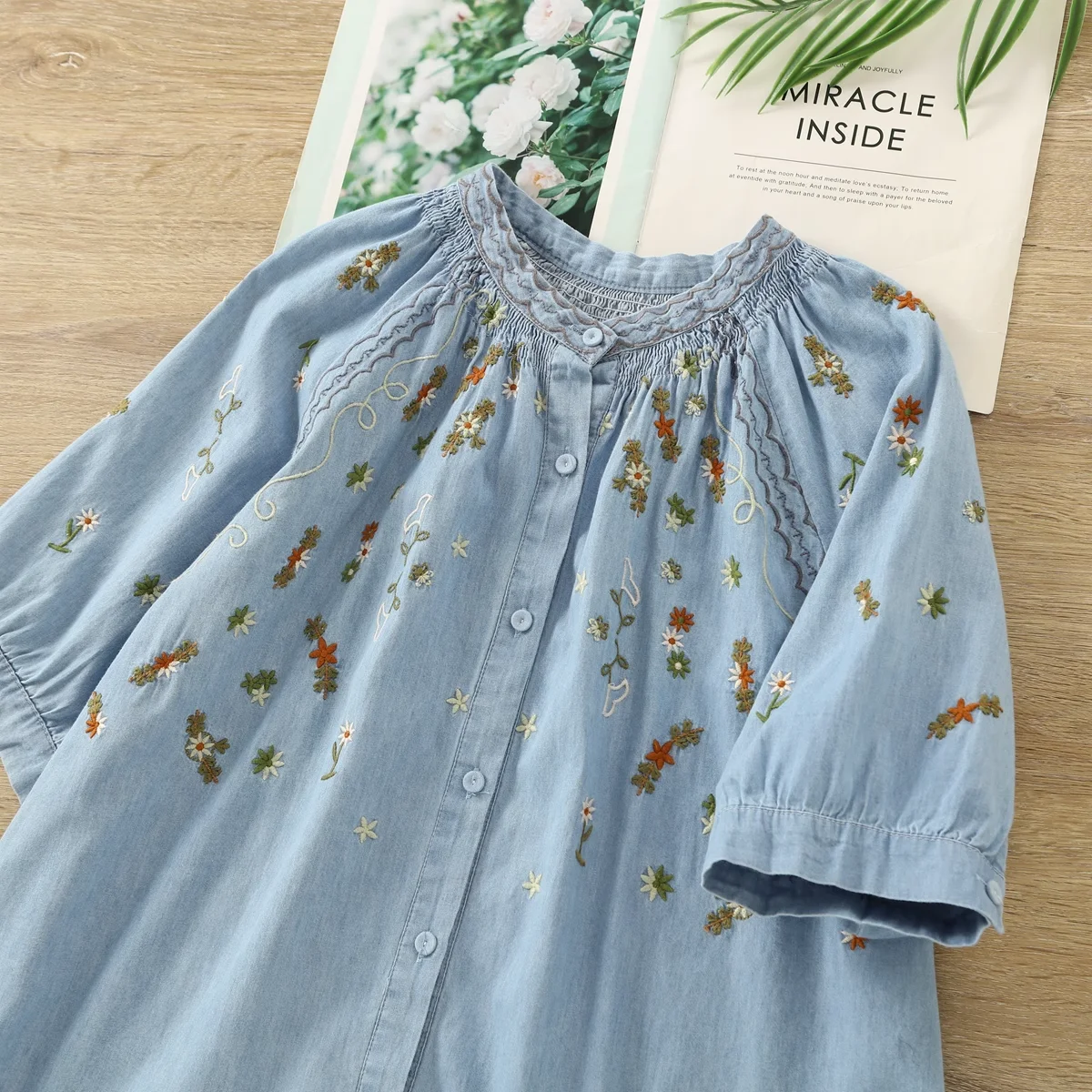 Bohemian women's denim shirts original design flower embroidered denim blouses for women summer boho clothing
Bohemian women's denim shirts original design flower embroidered denim blouses for women summer boho clothing