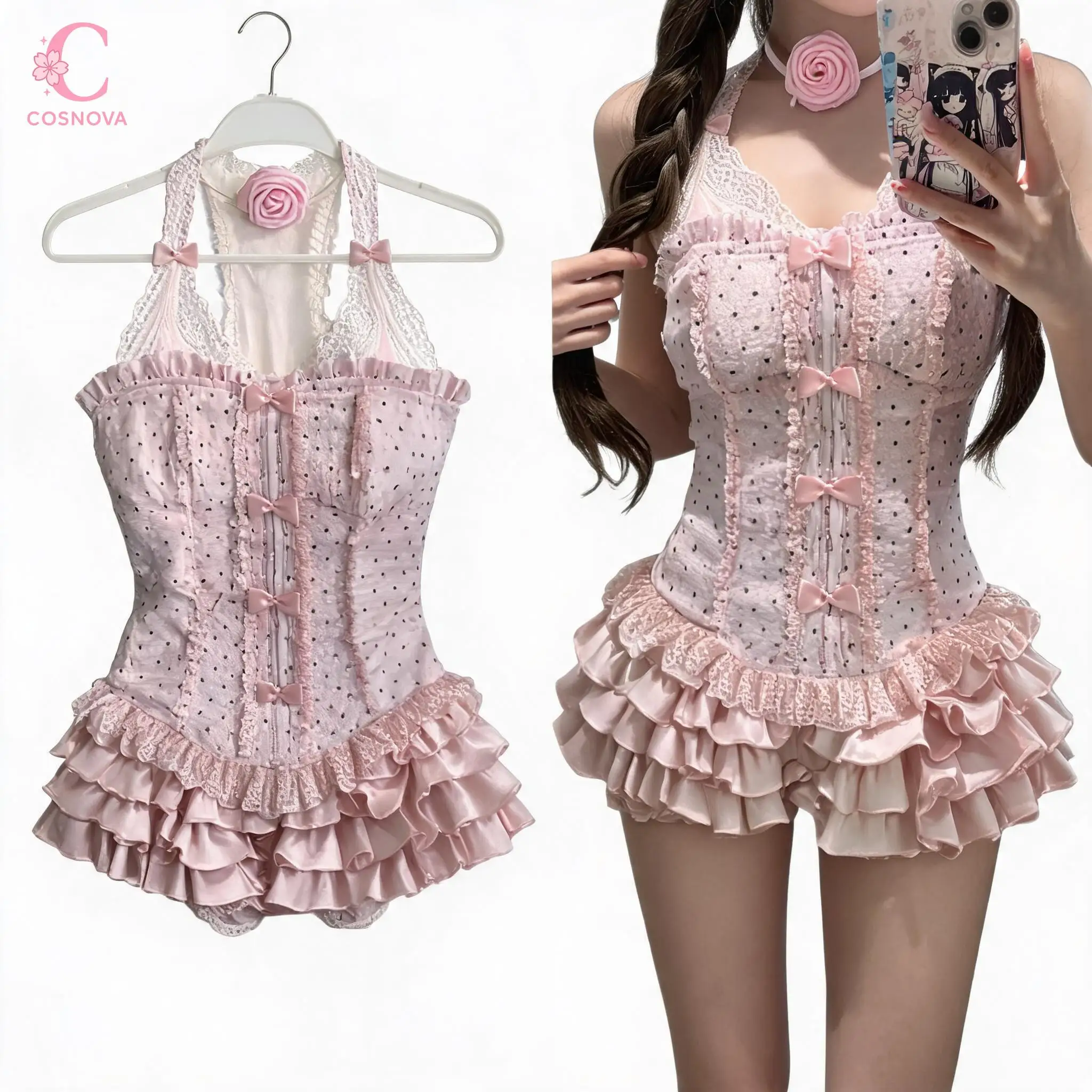 Sweet Sexy Style Lace Halter Neck Tie Bow 2 Piece Sets Women Layered Ruffle Bow Mini Skirt Suits Female Chic Party Daily Clothes
Sweet Sexy Style Lace Halter Neck Tie Bow 2 Piece Sets Women Layered Ruffle Bow Mini Skirt Suits Female Chic Party Daily Clothes