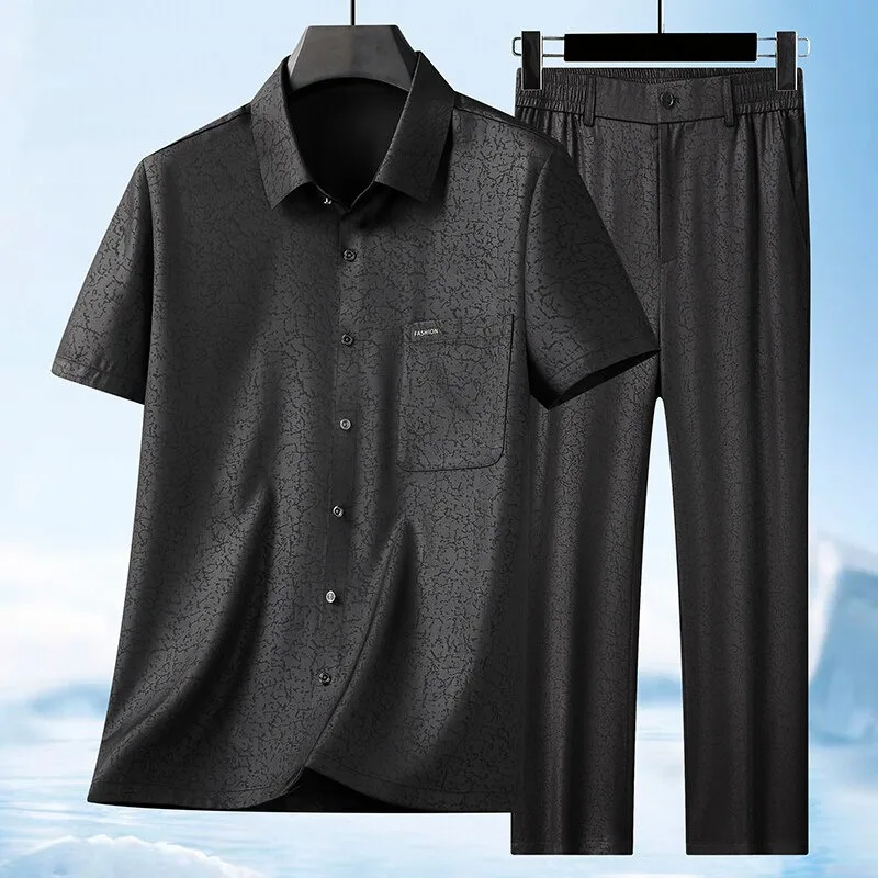 Summer Ice Silk Cool Men's Sets Ultra Thin and Breathable Loose Casual Short Sleeve Shirts+pants Business Social 2 Piece Set
Summer Ice Silk Cool Men's Sets Ultra Thin and Breathable Loose Casual Short Sleeve Shirts+pants Business Social 2 Piece Set