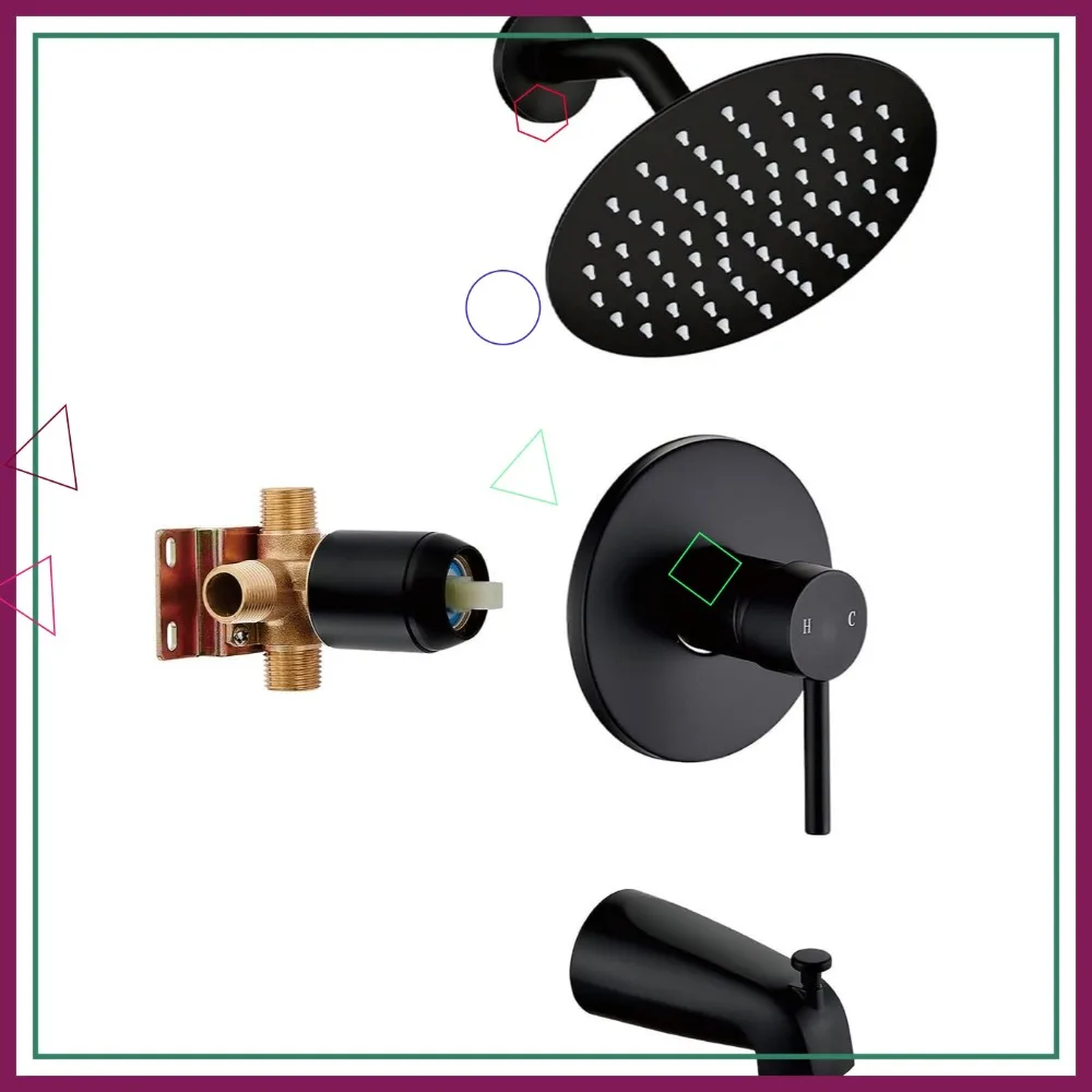 Black Tub Shower Faucet Set with 6-Inch Rainfall Shower Head, Tub Spout, Trim Kit
Black Tub Shower Faucet Set with 6-Inch Rainfall Shower Head, Tub Spout, Trim Kit