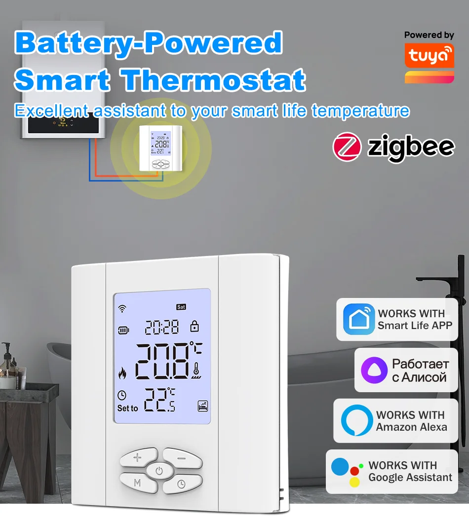 Термостат Tuya ZigBee, умный термостат, маломощный аккумулятор, регулятор температуры водяного газового котла для Alexa Google Home Alice 
Термостат Tuya ZigBee, умный термостат, маломощный аккумулятор, регулятор температуры водяного газового котла для Alexa Google Home Alice
