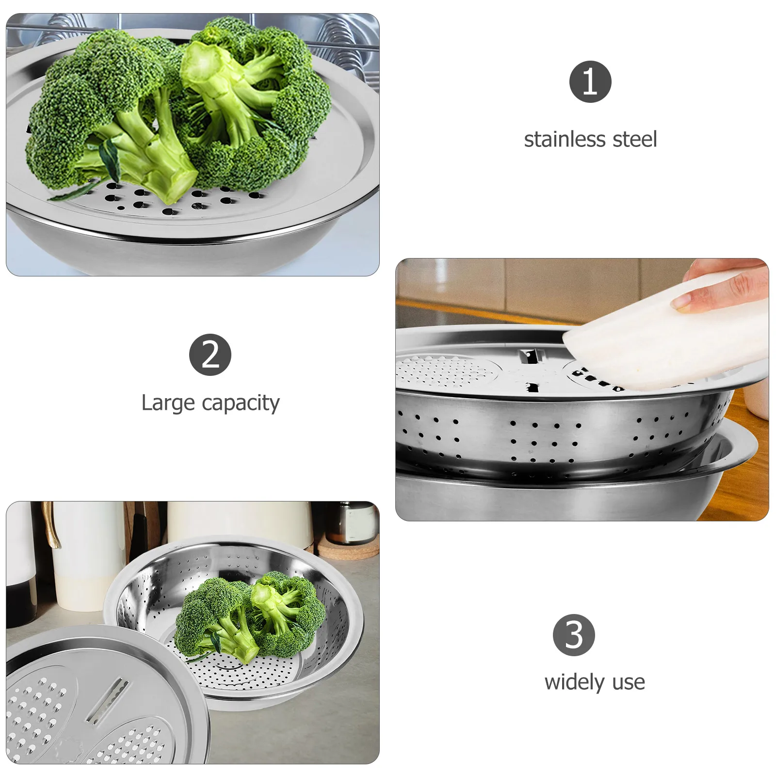 1 set Stainless Steel Kitchen Fruit And Vegetable Tools Grater Set Draining Bowl With Washing Basin 3 In 1 Combination Pack
1 set Stainless Steel Kitchen Fruit And Vegetable Tools Grater Set Draining Bowl With Washing Basin 3 In 1 Combination Pack
