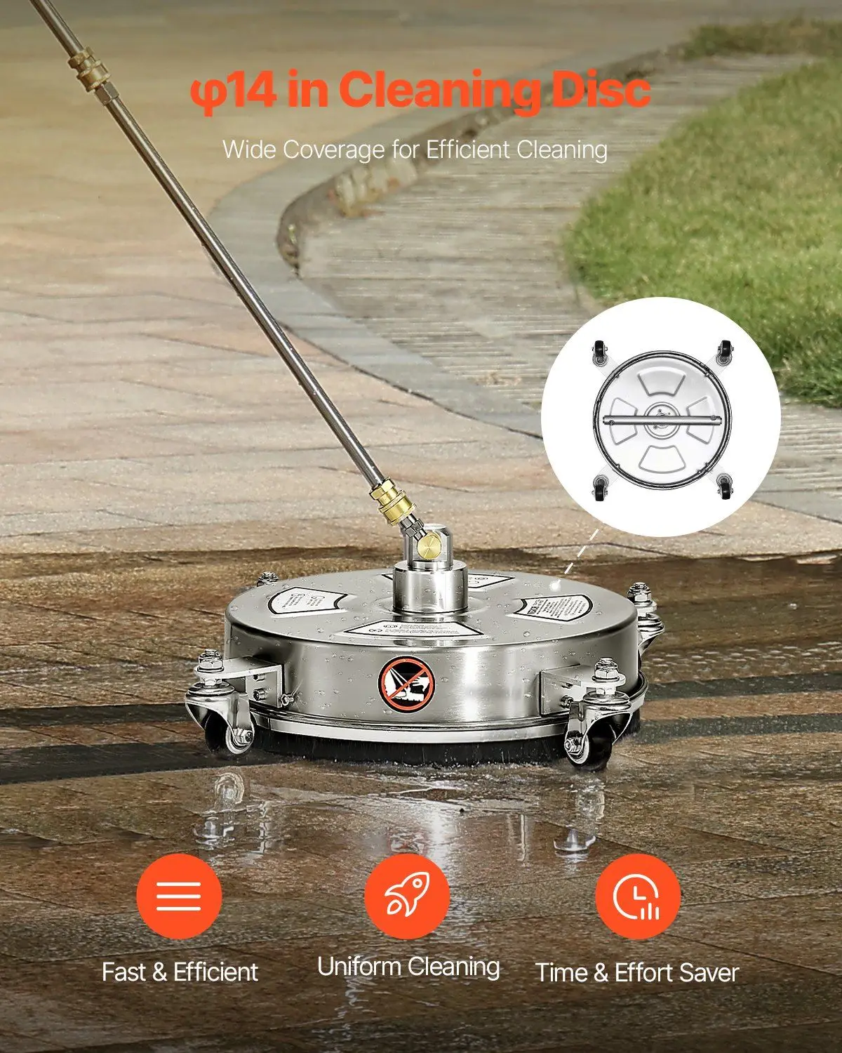 14" Pressure Washer Surface Cleaner, Stainless Steel Pressure Washer Attachments with 4 Wheels, 4000 Max PSI, 1/4 Quick
14" Pressure Washer Surface Cleaner, Stainless Steel Pressure Washer Attachments with 4 Wheels, 4000 Max PSI, 1/4 Quick