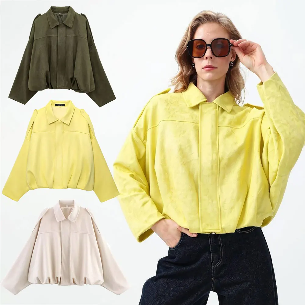 TRAFZA Women Loose Casual Suede Coat Turn-Down Collar Long Sleeve Bomber Jacket Fashion Lady High Street Yellow Outerwear 
TRAFZA Women Loose Casual Suede Coat Turn-Down Collar Long Sleeve Bomber Jacket Fashion Lady High Street Yellow Outerwear
