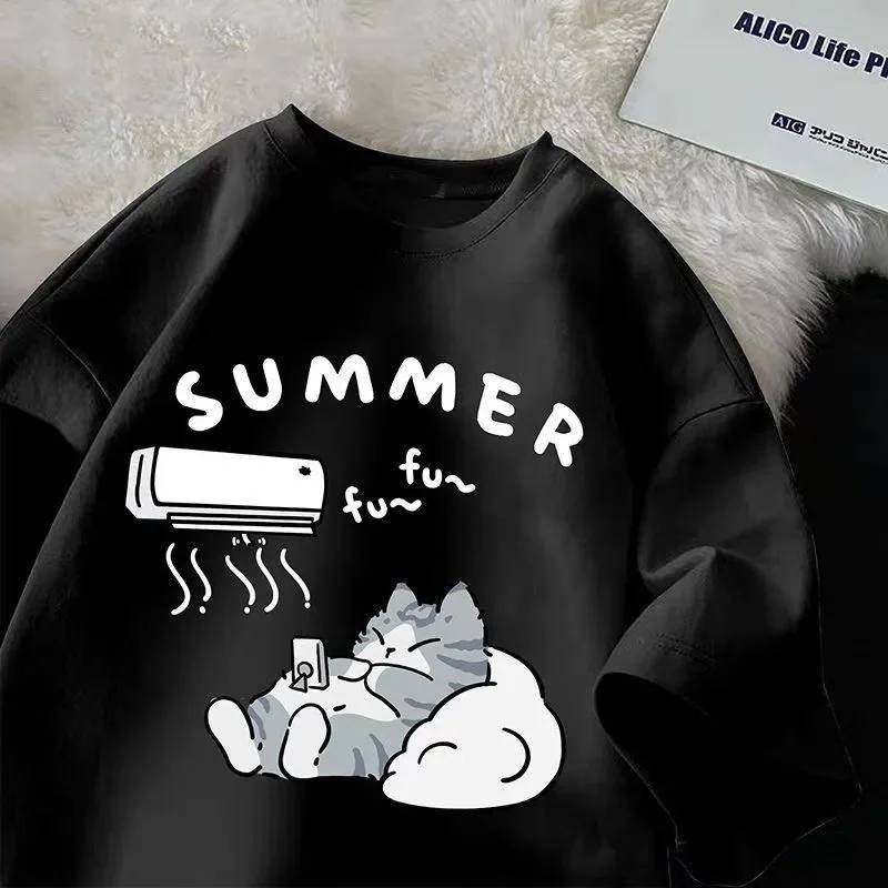 2025 Summer Women T-shirt Japanese Cartoon Cute Cat Fun Print Short Sleeve T-shirt Female Loose Casual Unisex Y2K Clothes Tops
2025 Summer Women T-shirt Japanese Cartoon Cute Cat Fun Print Short Sleeve T-shirt Female Loose Casual Unisex Y2K Clothes Tops