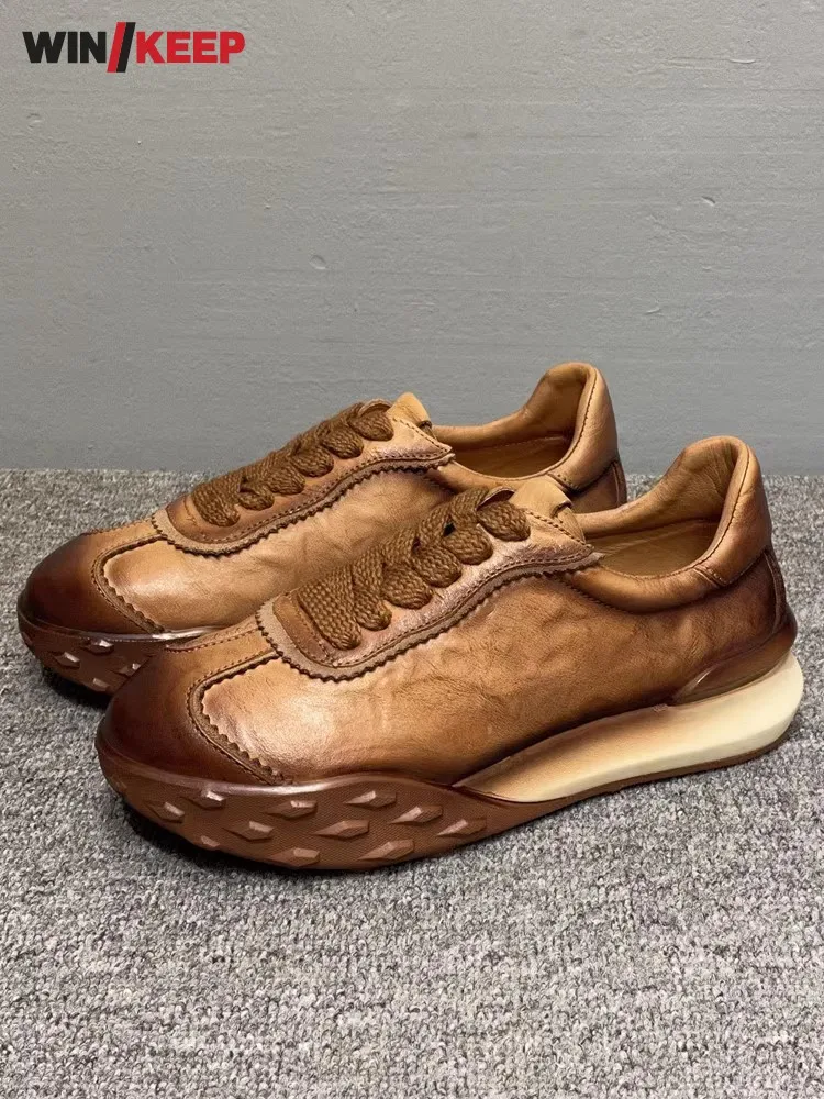 Retro Mens Design Breathable Thick Platform Cowhide Real Leather Sneakers Jogging Sport Lace Up Running Shoes Fitness Outdoor
Retro Mens Design Breathable Thick Platform Cowhide Real Leather Sneakers Jogging Sport Lace Up Running Shoes Fitness Outdoor