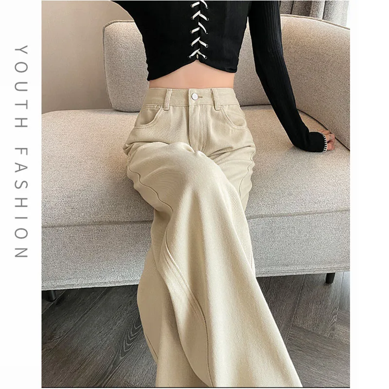 Spring and Autumn new high waisted khaki loose wide leg straight leg women's jeans
Spring and Autumn new high waisted khaki loose wide leg straight leg women's jeans