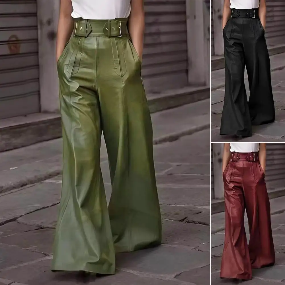 Wide-leg Bottoms Women Pants Elegant Women's Flared Leather High Waist Pants with Pockets Female Wide Leg Trousers Streetwear
Wide-leg Bottoms Women Pants Elegant Women's Flared Leather High Waist Pants with Pockets Female Wide Leg Trousers Streetwear