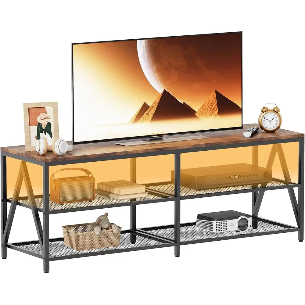 55 inch TV Stand with 3-Tier Open Shelf, Entertainment Center with Power Outlets & 8-Color LED Lights, TV Console Table for Livi
55 inch TV Stand with 3-Tier Open Shelf, Entertainment Center with Power Outlets & 8-Color LED Lights, TV Console Table for Livi