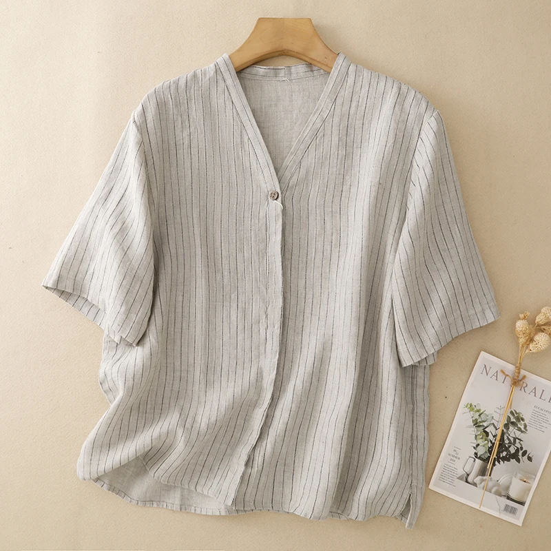 plus Size Women's Shirt Trendy Summer New Vintage Stripes Short Sleeve V-Neck Top Breathable Comfortable Loose Fit Cardigan
plus Size Women's Shirt Trendy Summer New Vintage Stripes Short Sleeve V-Neck Top Breathable Comfortable Loose Fit Cardigan