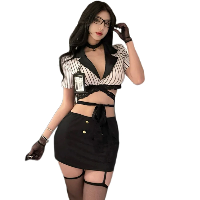 Sexy Secretary Uniform Cosplay Costume V-Neck Striped Shirt Mini Skirt Women OL Outfit Teacher Roleplay Nightwear Lace Dress
Sexy Secretary Uniform Cosplay Costume V-Neck Striped Shirt Mini Skirt Women OL Outfit Teacher Roleplay Nightwear Lace Dress
