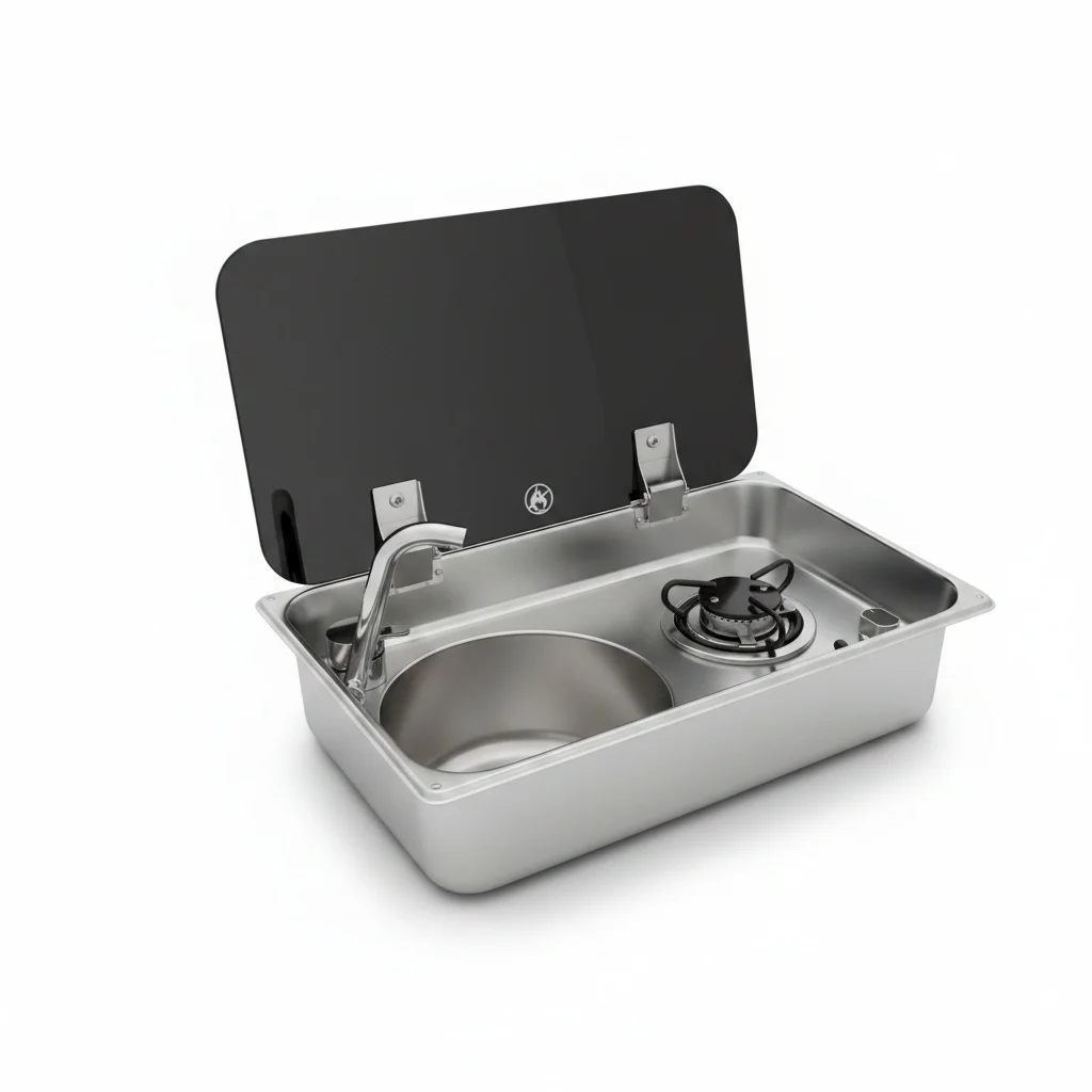 RV Gas Stove, 304 Stainless Steel 530x325mm, Camper Sink Combo, Single Burner Cooktop with Glass Lid for RV Caravans
RV Gas Stove, 304 Stainless Steel 530x325mm, Camper Sink Combo, Single Burner Cooktop with Glass Lid for RV Caravans