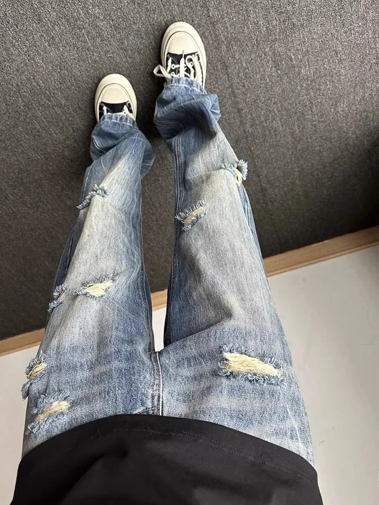 American High Street Lightning Pattern Washed Blue Hole Denim Jeans Men's Spring Summer Trendy Straight Leg Pants
American High Street Lightning Pattern Washed Blue Hole Denim Jeans Men's Spring Summer Trendy Straight Leg Pants