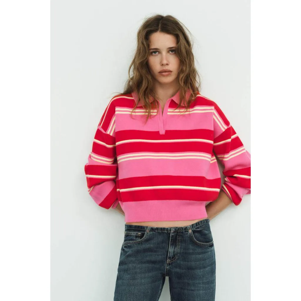 Striped Polo Knit Pullover Collar V Notch Neck Drop Shoulder Cropped Long Sleeve Casual Color Block Knit Sweater Spring Winter
Striped Polo Knit Pullover Collar V Notch Neck Drop Shoulder Cropped Long Sleeve Casual Color Block Knit Sweater Spring Winter