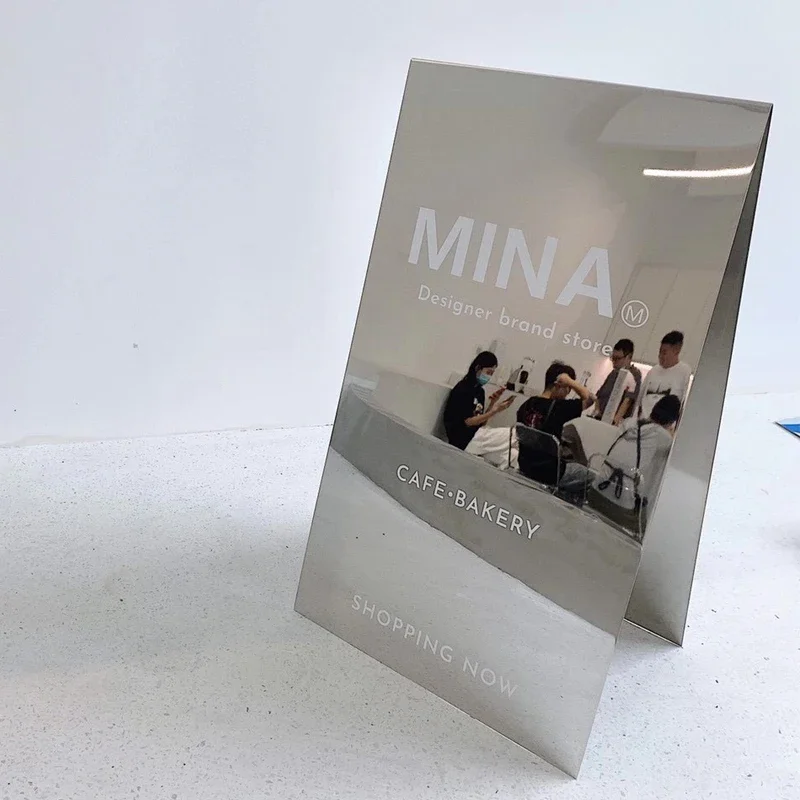 Mirror stainless steel display sign, floor standing sign billboard, vertical sign customization at the outdoor entrance of the
Mirror stainless steel display sign, floor standing sign billboard, vertical sign customization at the outdoor entrance of the