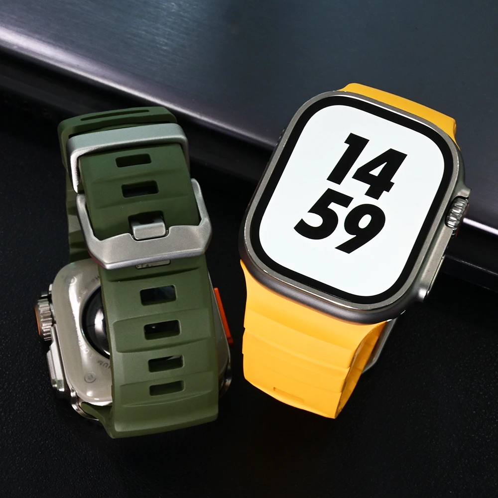 Rubber Sports Band for Apple Watch Ultra 2 49mm 46mm 44 45mm Fluororubber Strap Loop Bracelet for iWatch Series 10 9 8 7 6 5 se
Rubber Sports Band for Apple Watch Ultra 2 49mm 46mm 44 45mm Fluororubber Strap Loop Bracelet for iWatch Series 10 9 8 7 6 5 se